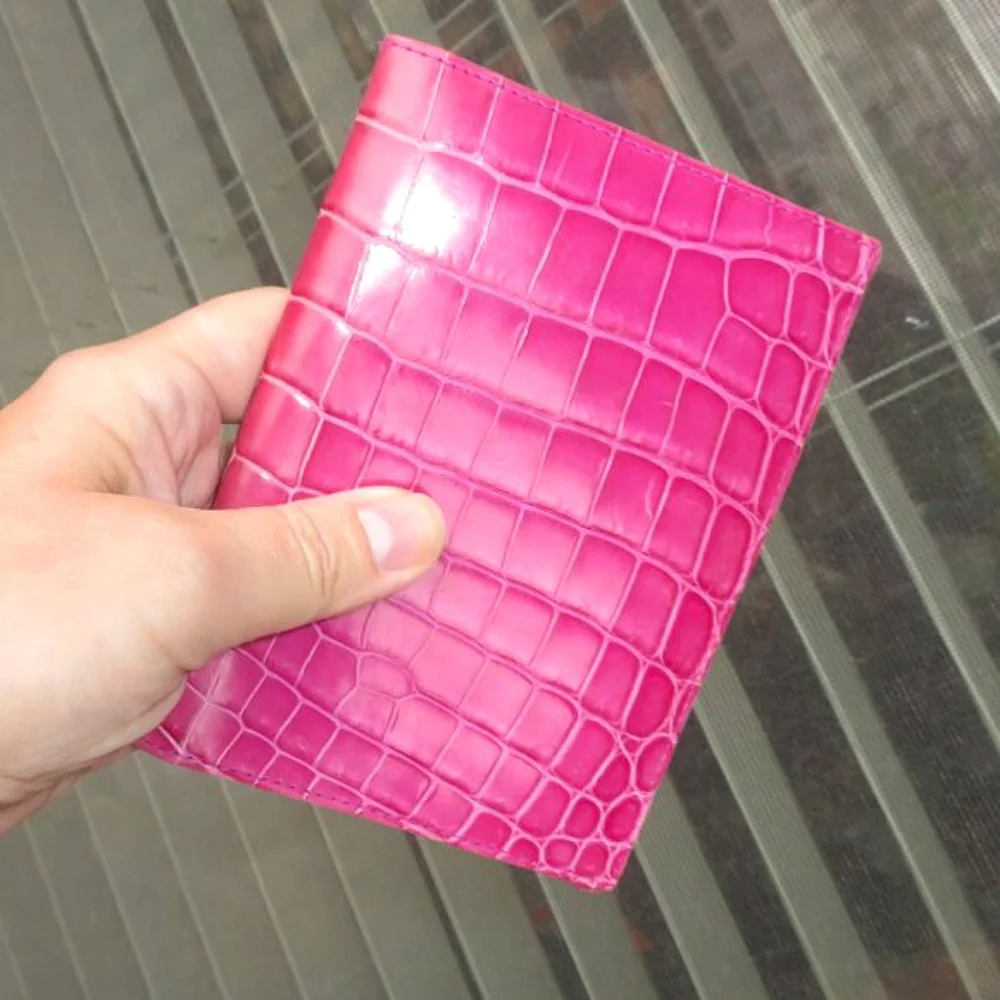 TIFFANY Fuchsia Genuine Crocodile Passport Cover And Card Holder